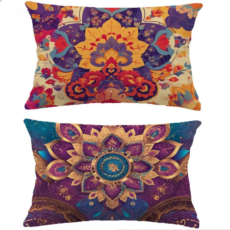 Housse de coussin extérieur 40x80 lin imperméable pour canapé de jardin bohème