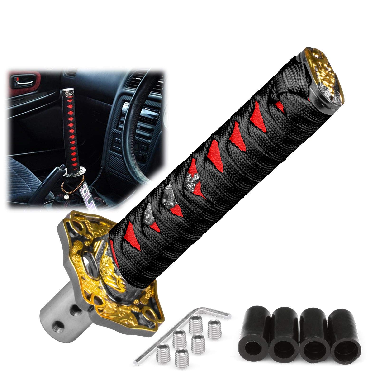 EZAUTO WRAP 15cm Black Red Shift Knob Samurai Sword Alloy Katana with Adapter Universal
