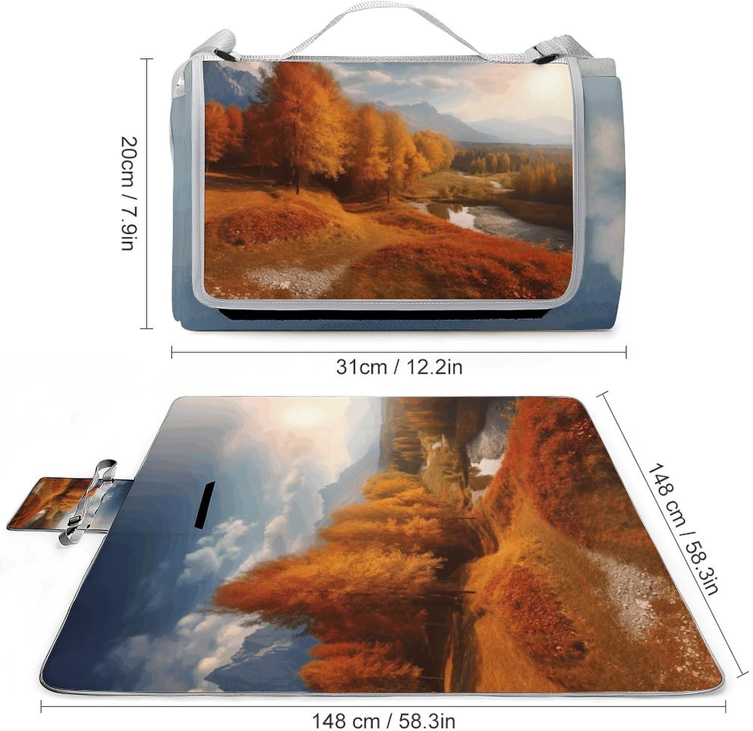 Autumn Waterproof Picnic Blanket 58.3''x58.3'',Portable and Foldable Picnic Mat with Handle,Outdoor Blankets for Lawn Park Beach Travel