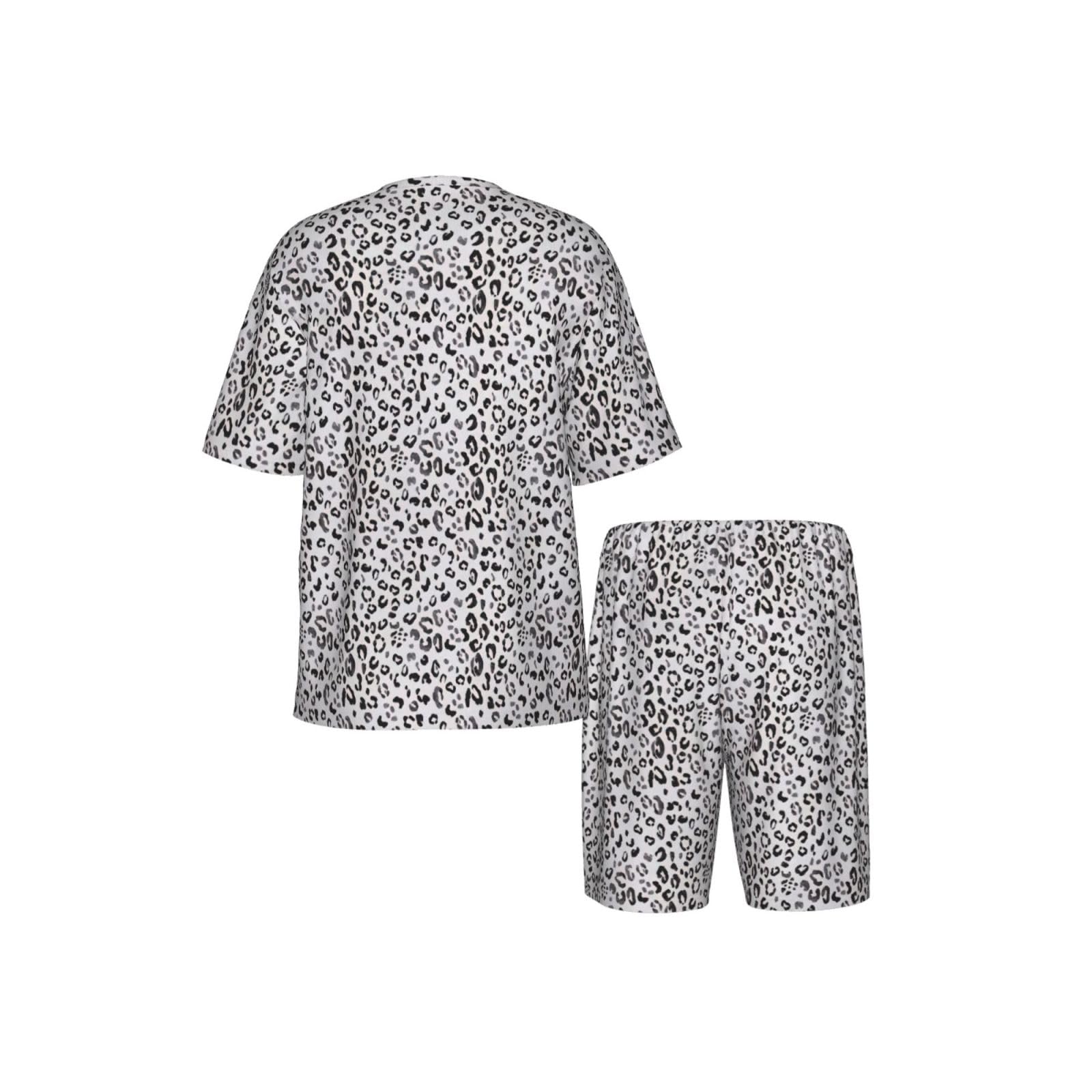 Set pigiama da uomo con stampa leopardata, comodi pantaloncini da pigiama da uomo, perfetti per le notti estive