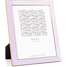 Venusmiles 8x10 Enamel Picture Frame, Gold Metal Edge with Easel, Real Glass Photo Frame for Wall and Tabletop Display Family Office Photo Gallery, Light Purple Enamel/1pc