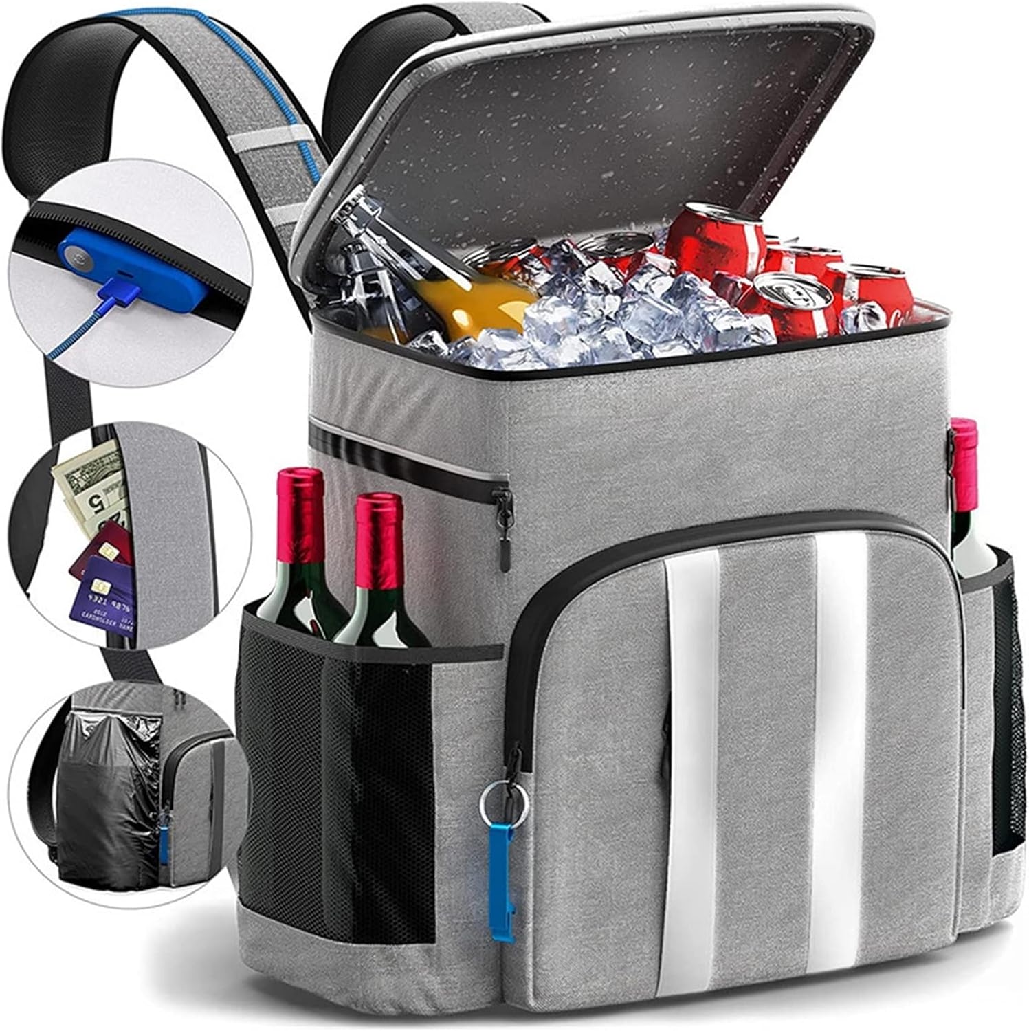 40L Insulated cooler Backpack for Men and Women Ice bag for Lunch Picnic Beer Storage Waterproof Refrigerated Bag (Color : Gray Size : 16.93inch)