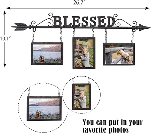 Miniatura 3 de Adeco Marco de fotos decorativo de metal para colgar en la pared con 9 aberturas, para fotos de 4 x 4 pulgadas y 4 x 6 pulgadas