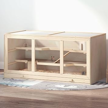 Extra Large Hamster Cage, Wooden Chinchilla Cage, 3-Layer Hamster Hideout with Open Roof Gerbil Cage for Ferret, Mice Rat Reptiles Natural