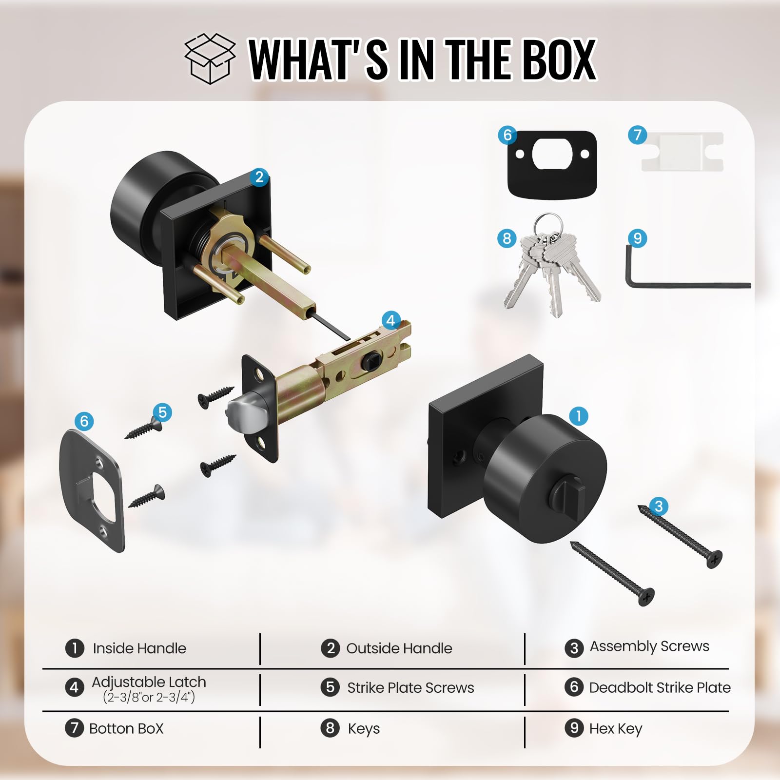 HOSOM Matte Black Door Knobs with Lock & Key -4