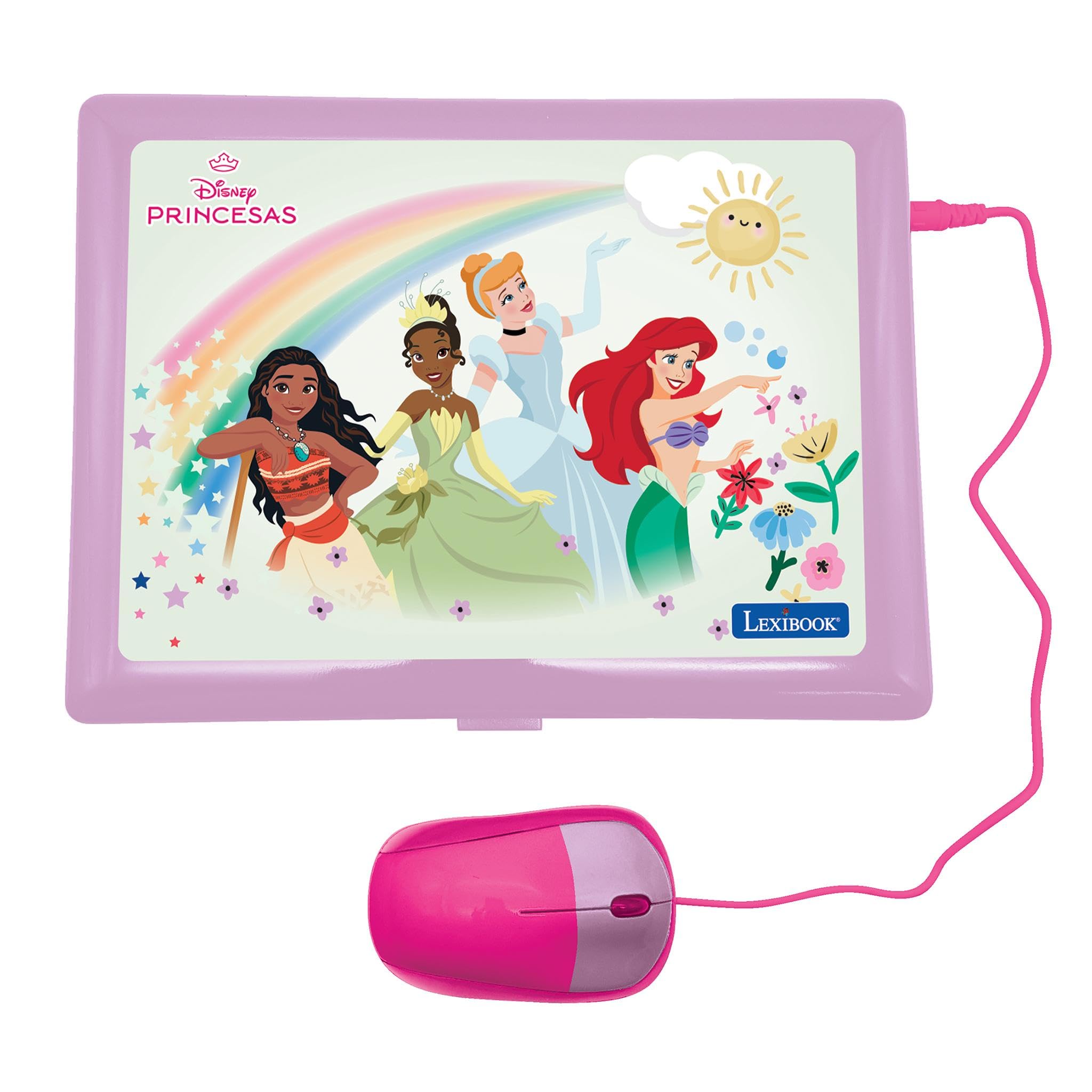 LEXIBOOK, Princessas Disney, Portatile Bilingue e Educativo Spagnolo/Inglese, Giocattolo per Bambini, 170 Attività per Imparare, Giocare Giochi e Musica, Grande Schermo Rosa, JC599DPi2LXB