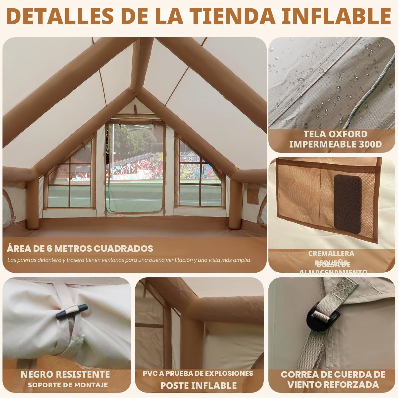 Tienda inflable de instalación rápida para acampar al aire libre con bomba, tienda inflable familiar con ventana y puerta, tienda desplegable con bolsa de almacenamiento, tienda de campaña de aire