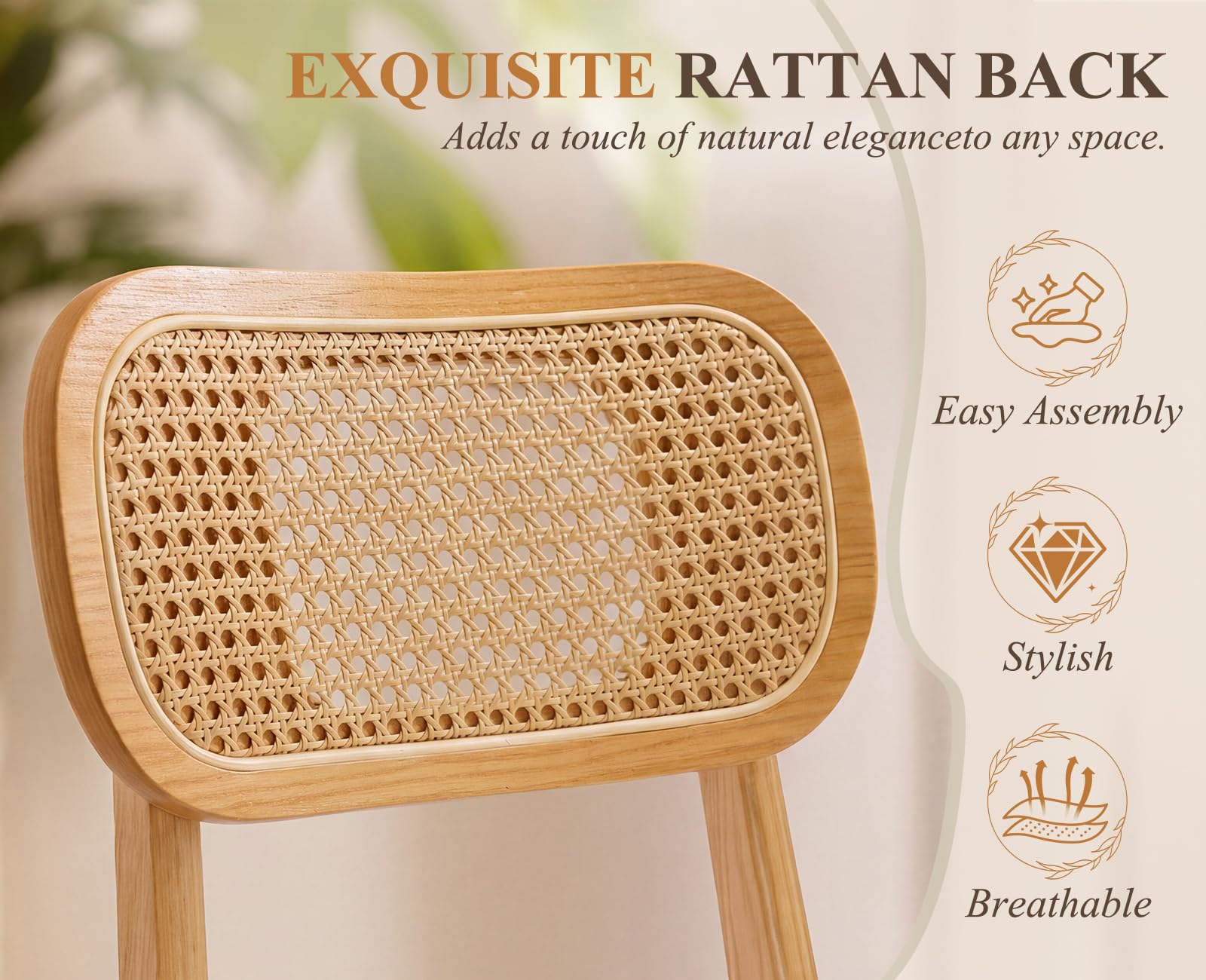Ya-Home Juego de 2 Sillas de Comedor de Madera Cojin Lana sintética, Beige | Silla Cocina Rattan,Lana sintética, Patas y Respaldo Madera, Cojin Comodo, para Hogar/Restaurante