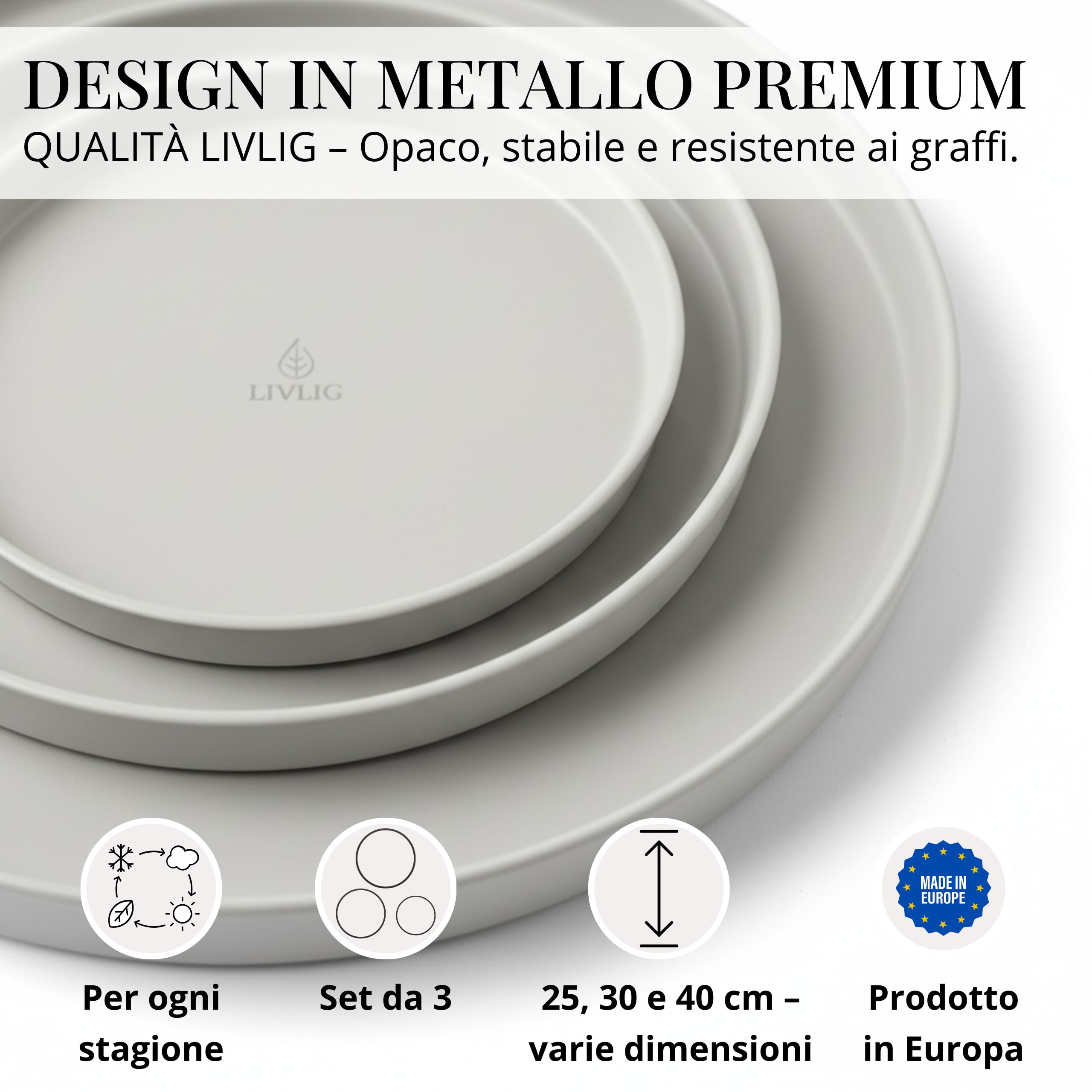 Set di 3 vassoi decorativi rotondi (25 cm, 30 cm, 40 cm), vassoio decorativo per corona dell'Avvento, vassoio per candele e decorazioni tutto l'anno, elegante vassoio rotondo, prodotto in Europa