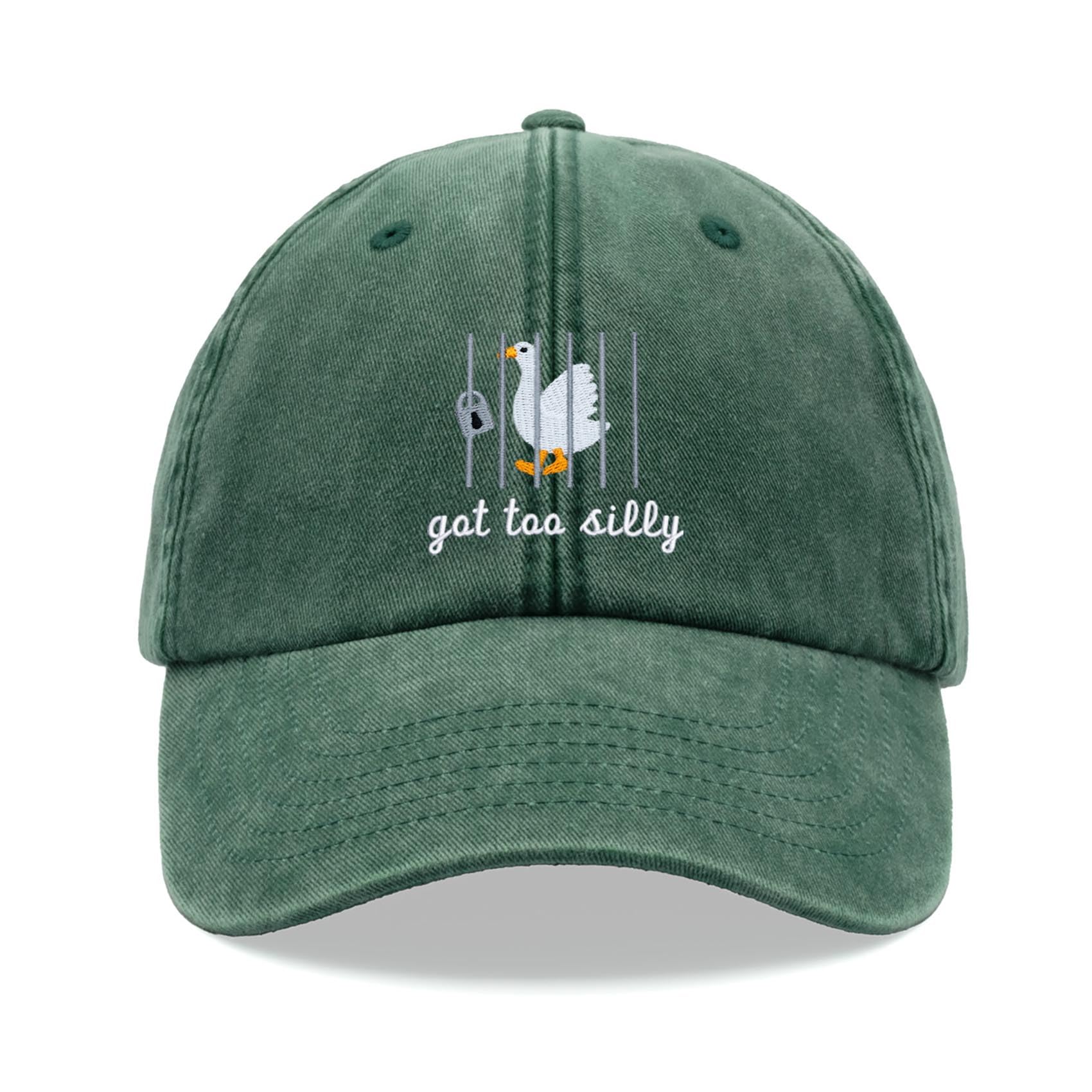 Goose Got Too Silly Baseball Cap Vintage Washed Unisex Dad Hat Adjustable Bottle Green