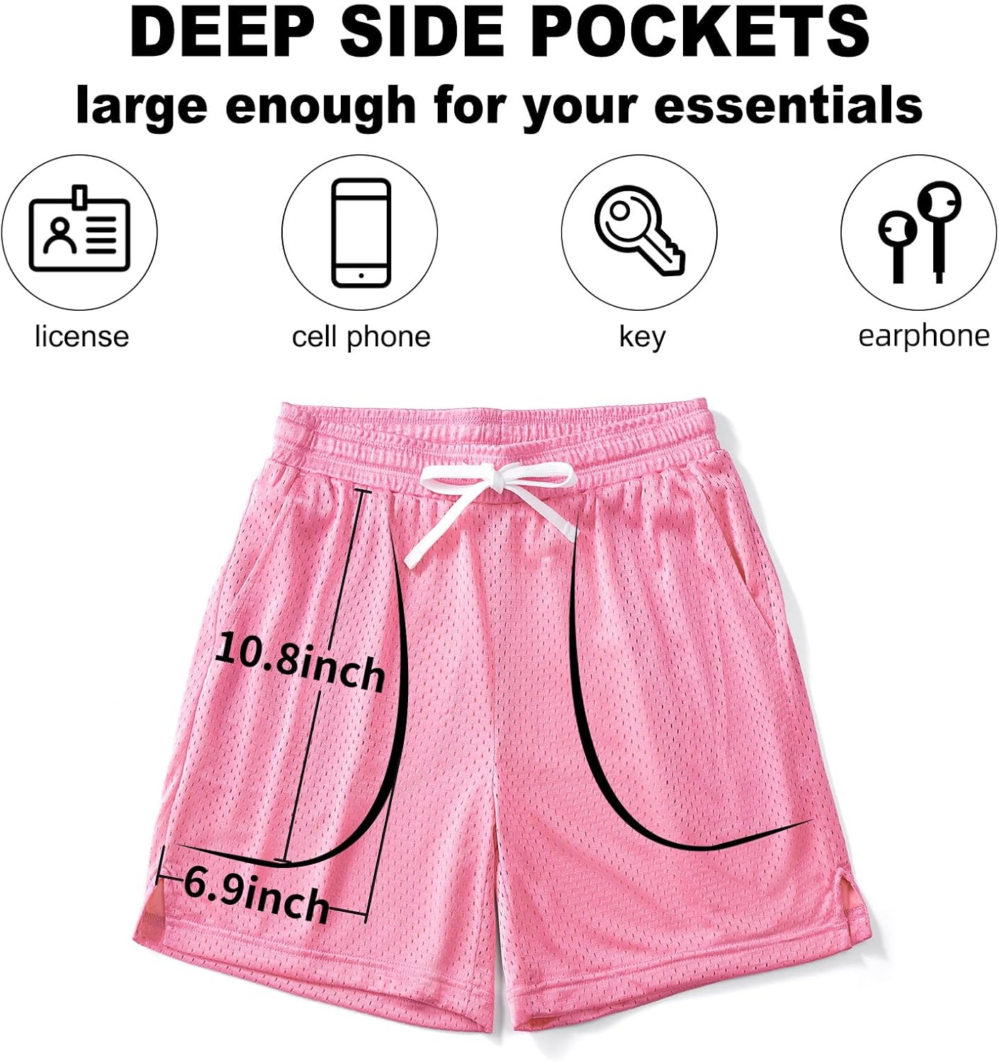 AIMPACT Mens Mesh Shorts Breathable Double Layer Fabric 6 Inch Basketball Sportswear Lounge Shorts
