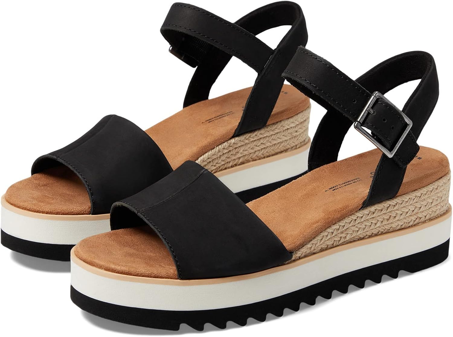 TOMS Women's Diana Wedge Heel Sandal, Leather Upper, Rope-Wrapped Midsole, Adjustable Strap, Buckle, OrthoLite Insole