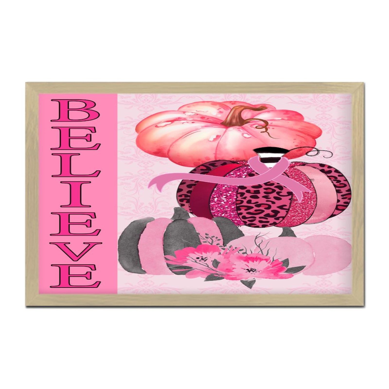 Plaque décorative moderne en bois Believe idée cadeau femme engagée lutte cancer du sein
