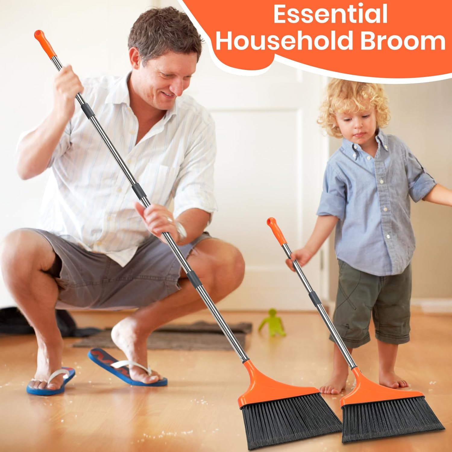 Heavy-Duty Angle Broom for Floor Cleaning with 52" Long Handle Stiff Bristle Angle Commercial and Industrial Broom, Indoor Outdoor Broom for Garage Kitchen Office Lobby Patio - Image 4