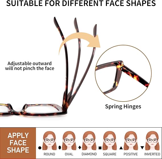 2 Pack Reading Glasses Women Blue Light Blocking,Oversized Fashion Large with spring hinge Eyeglasses