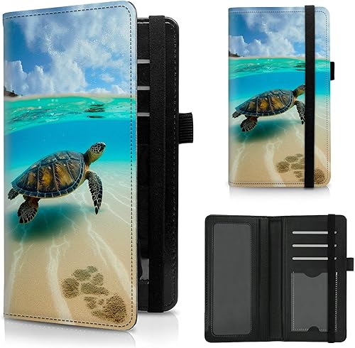 Vista 78 de Funda para chequera personal con diseño de tortuga marina verde, funda de piel sintética para hombres y mujeres, con ranuras para tarjetas, soporte