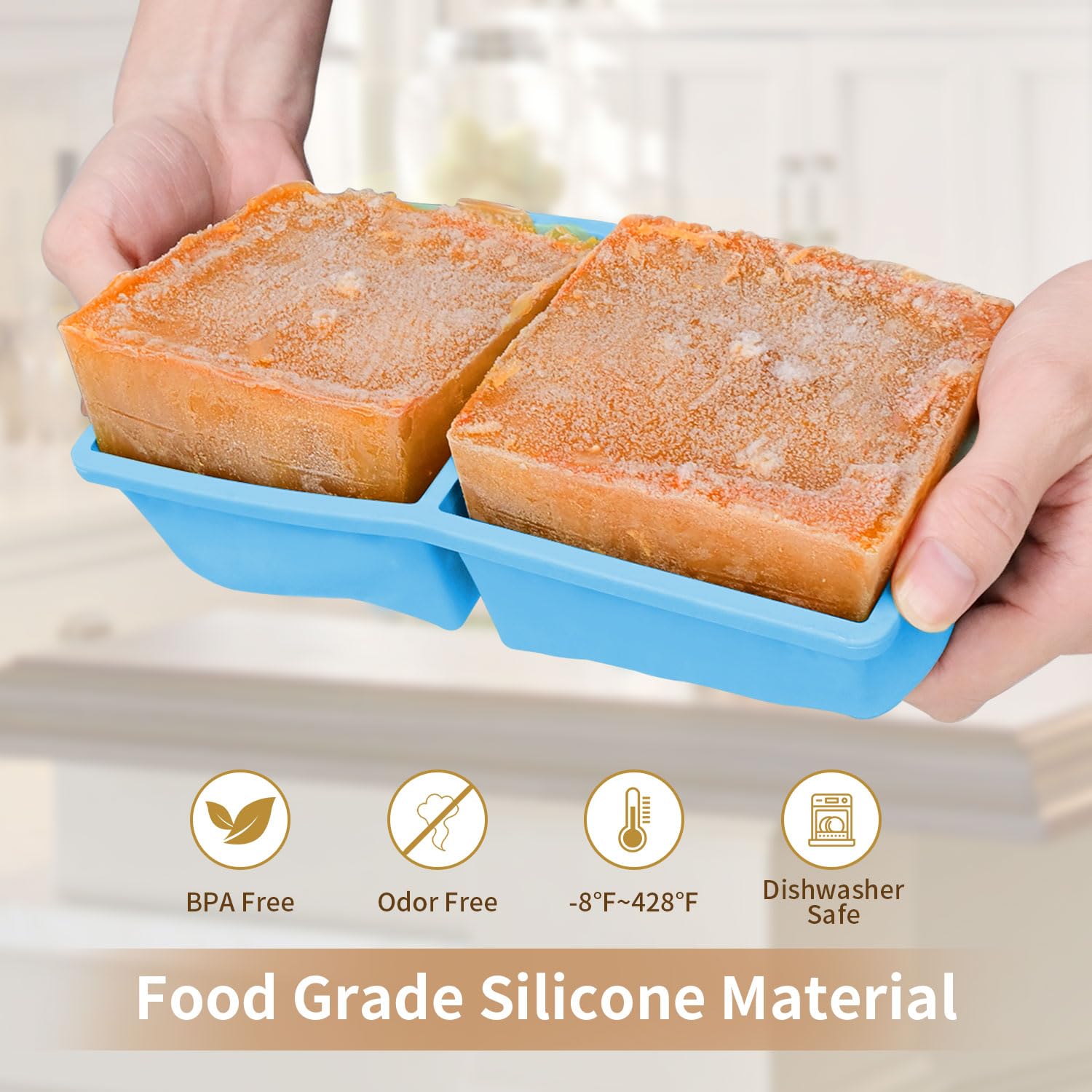 Bandeja de silicona para congelar cubitos de hielo: bandeja de congelación de 2 tazas para preparación de comidas, paquete de 2 bandejas de silicona para congelar porciones de sopa para hacer cubitos
