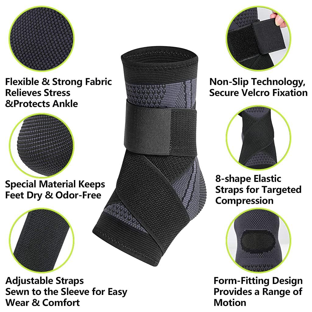 Cetaplast Ankle Support for Ligament Damage Sprained Ankle, Achilles Tendonitis Foot & Plantar Fasciitis Support Strap, Heel Pain Relief & Wrap for Compression Black Grey (M) - Image 3 thumbnail