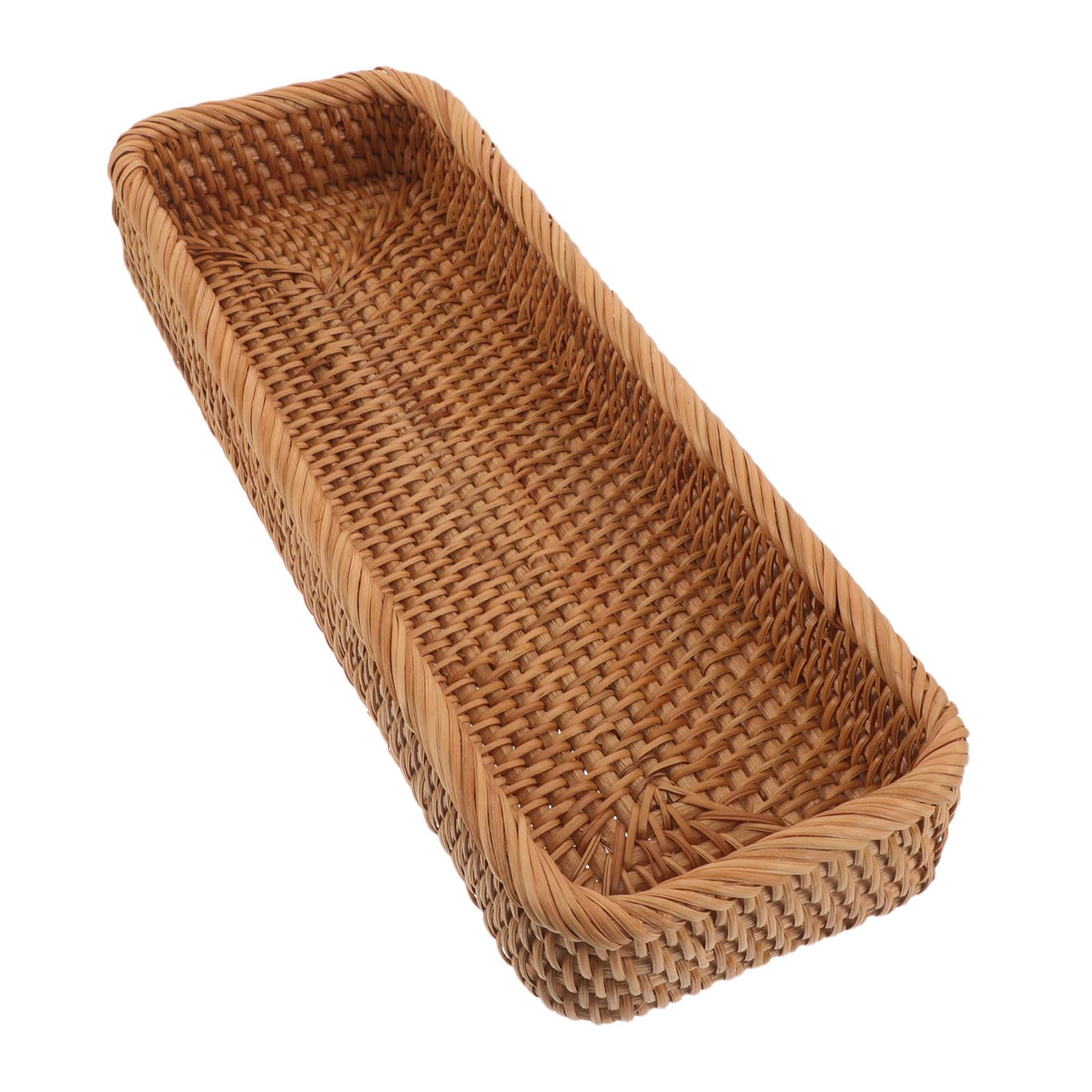 Bandeja de ratán rectangular trenzada manualmente con acabados premium de estética natural