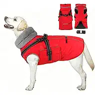 PETDSH Dog Coat Large, Built-in Harness Dog Jacket with Warm Fleece Lining, Waterproof Reflective Dogs Winter Coat, Pet Coats with Pocket and Trash Bags (Red, XXX-Large)