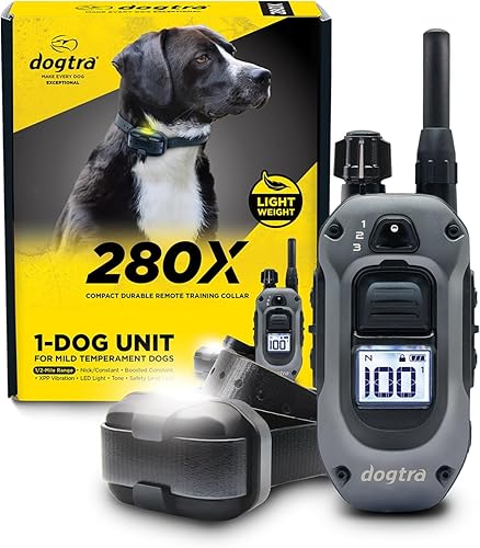 Dogtra Collar electrónico 280X con control remoto Nueva edición 10 libras +, rango de 12 milla, luz LED, 100 niveles de control preciso para perros
