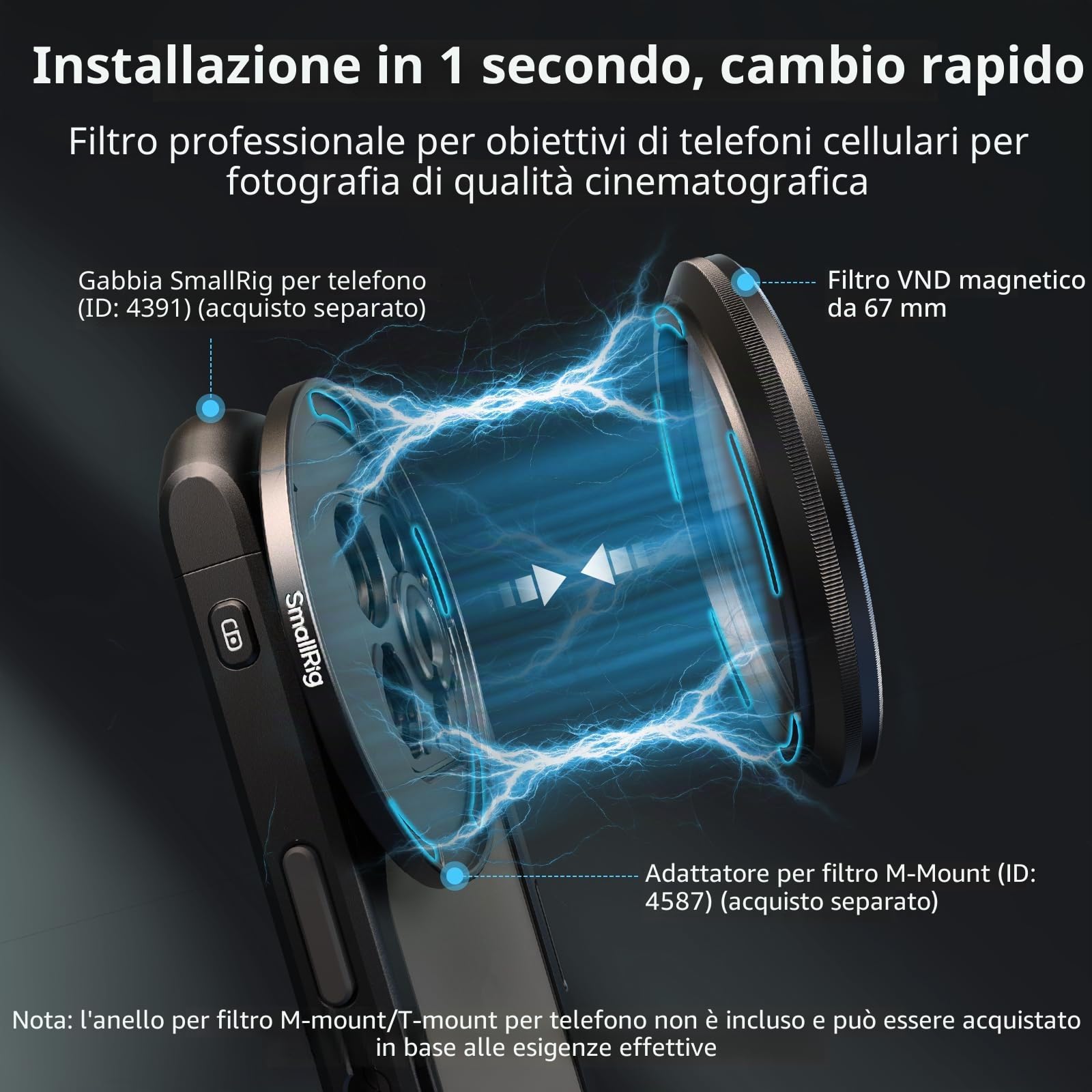 SMALLRIG Filtro ND Variabile Magnetico da 67 mm ND2-ND32 (1-5 stop) + Anello Filtro Filettato, Nessuna Croce a X, Filtro a Densità Neutra Regolabile Resistente ai Graffi in Vetro Ottico HD - 4581