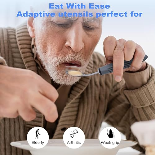 Miniatura 2 de Utensilios adaptativos, utensilios con peso para temblores de manos, utensilios para pacientes con Parkinson, ancianos, artritis, agarre débil,