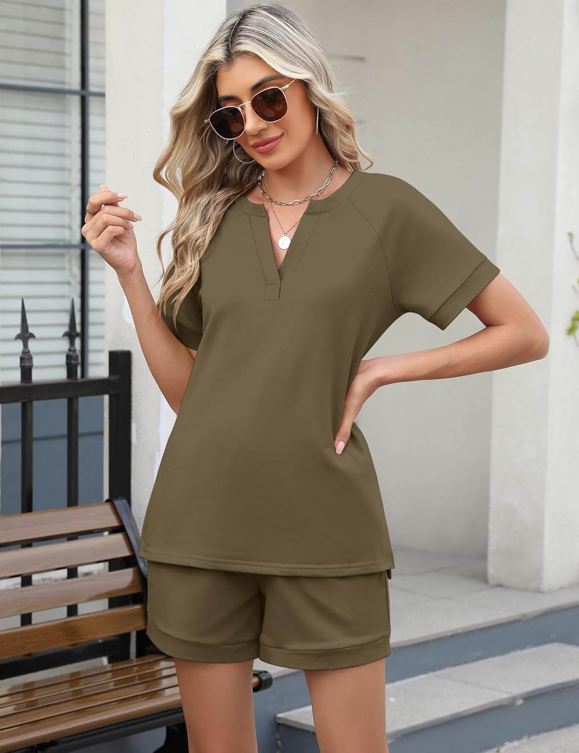 LOMON Womens Two Piece Sets Summer Lounge Sets Sweatsuit Shorts Set Casual Matching Sets - Image 3