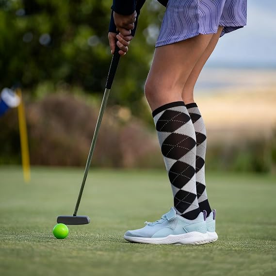 Argyle Knee High Socks Women Girls Novelty Vintage Argyle Knee Highs Checkered Patterned Cotton Long Tube Calf Socks