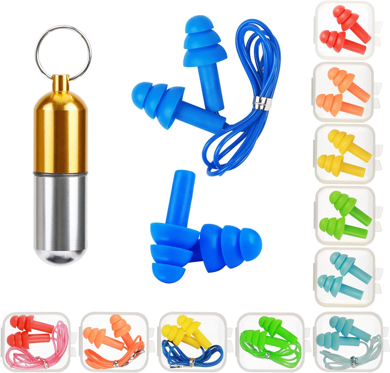 ZoomSkyEarplugs 12 Pairs Waterproof Silicone Ear Plugs Assorted Colors Noise Cancelling Earplug with Storage Case and Portable Bottle for Sleeping Swimming