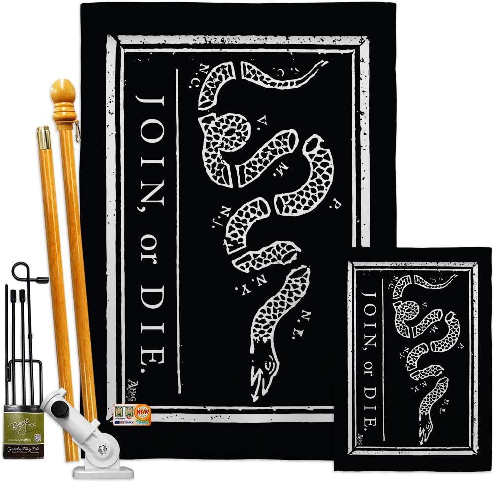 Black Join Or Die House Flag Americana US Historic July Memorial Veteran Independence United State American Small Decorative Gift Yard Banner Double-Sided Made In USA 28 X 40