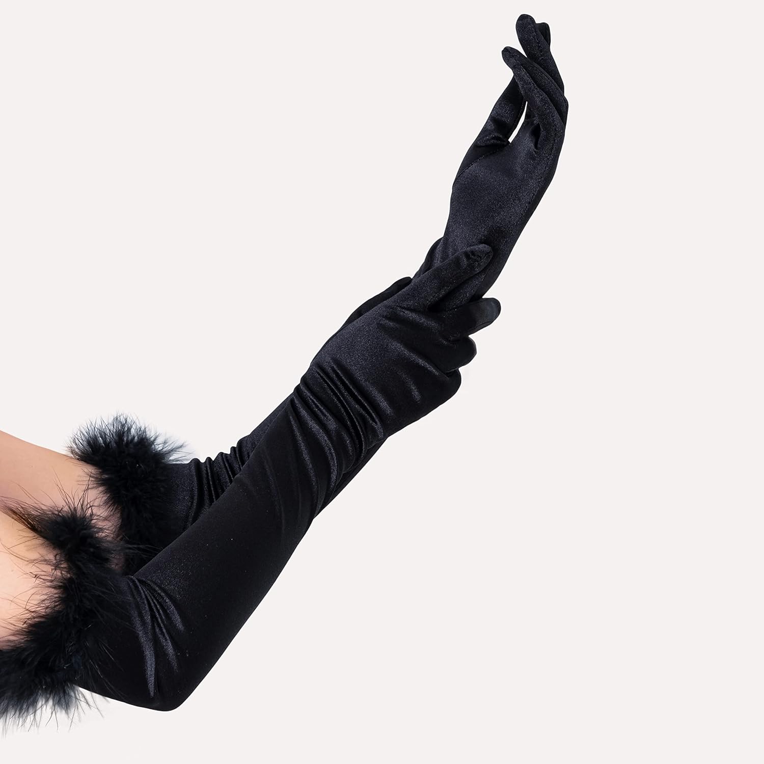 BABEYOND ロングサテン オペラグローブ ミスコンテスト フェザーグローブ 1920年代 伸縮肘グローブ ハロウィンコスチュー