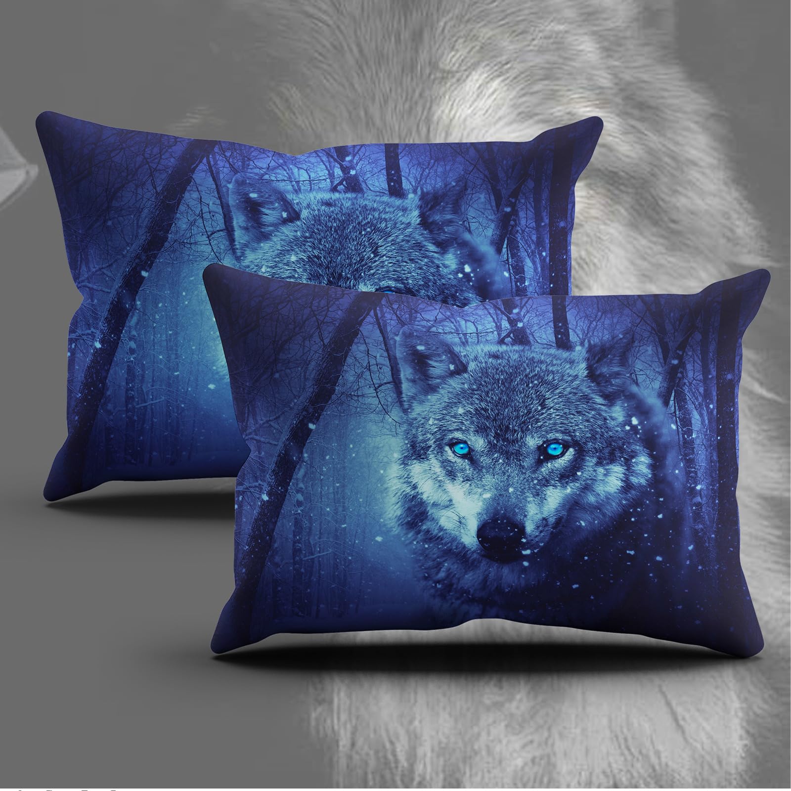 Set Biancheria da Letto Lupo 135x200 3D Animale Lupo Copripiumino con Federe Ragazzo Ragazza Decorazione per Camera da Letto Motivo Lupo Biancheria da Letto (Lupo 3,200 x 200 cm)