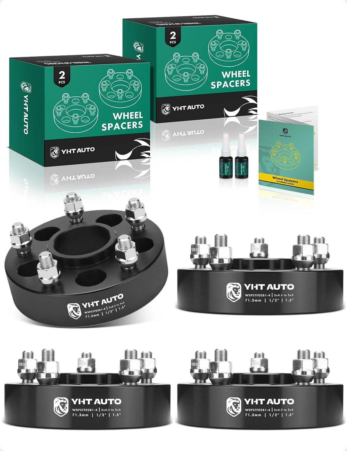 YHTAUTO 5x4.5 to 5x5 Hub Centric Wheel Adapters 1.5 inch Fit Jeep JK XK WJ WK Wheel on YJ TJ XJ KK KJ ZJ, Wrangler, Grand Cherokee, Liberty, Journey, 5 Lug Tire Adapter with 1/2"-20 Studs, 71.5mm Bore