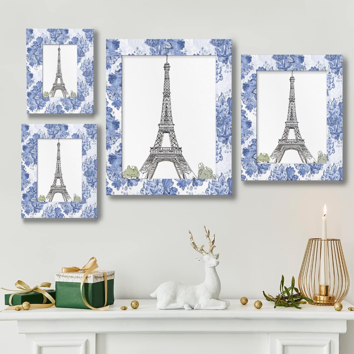 Abstract Flower 4x6 Picture Frame Fits Display 3x5 or 4x6 Photos Blue Flower Wooden Photo Frame for Display Desktop or Wall Home Decor Picture Frame