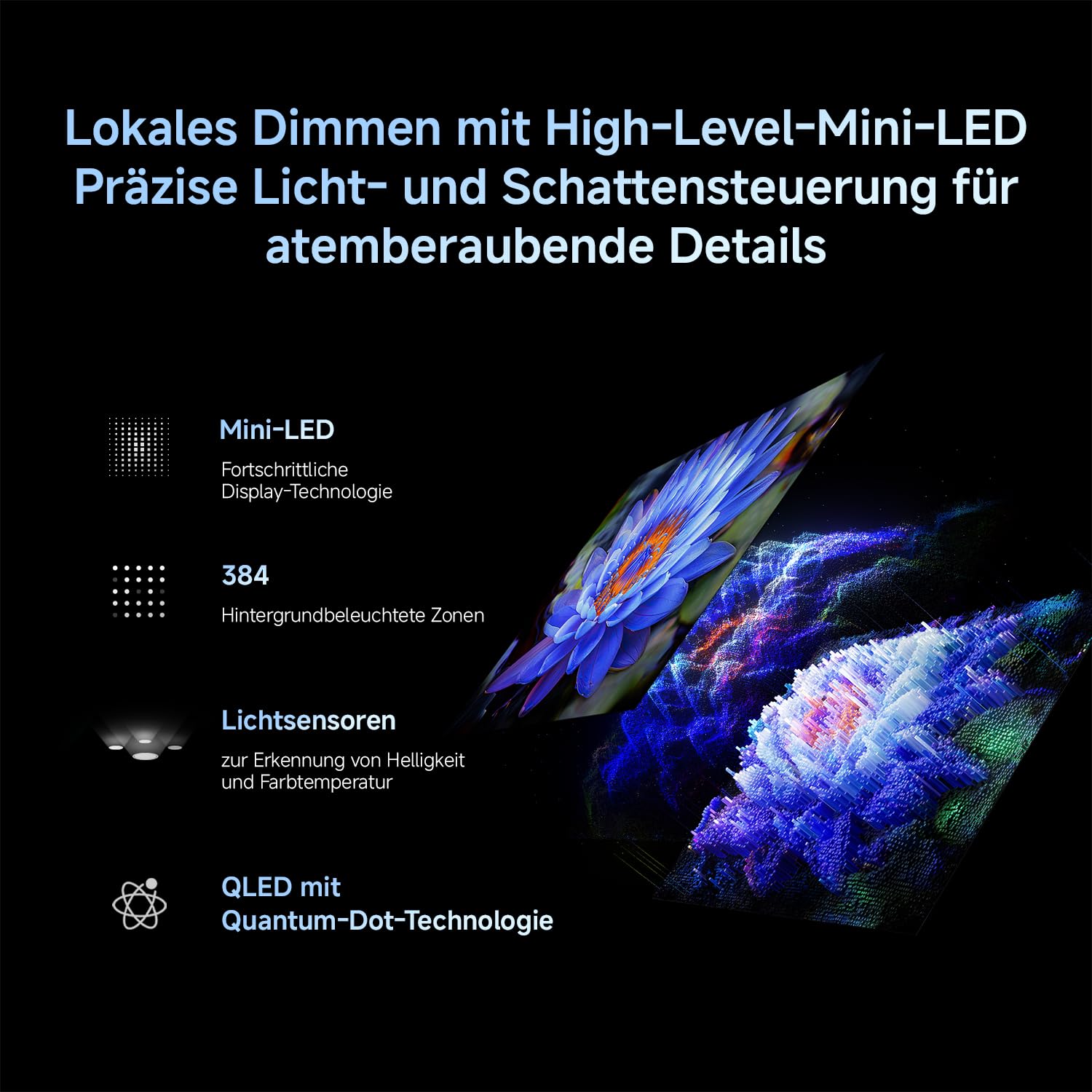 XIAOMI TV S Mini LED 65"(165 cm), QLED Mini LED Fernseher, 4K UHD, Smart TV mit Google TV, HDR10+, Triple Tuner, DVB T2, 60Hz mit 120Hz Game Boost Mode, MEMC, Dolby Audio, Airplay 3, Google Assistant