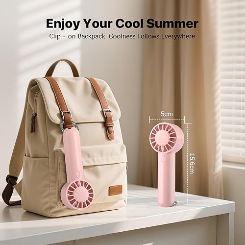 Miniatura 2 de Mini ventilador portátil, pequeño y potente, diseño lindo de 3 velocidades, ventilador personal de mano con soporte de gancho para niños, niñas,