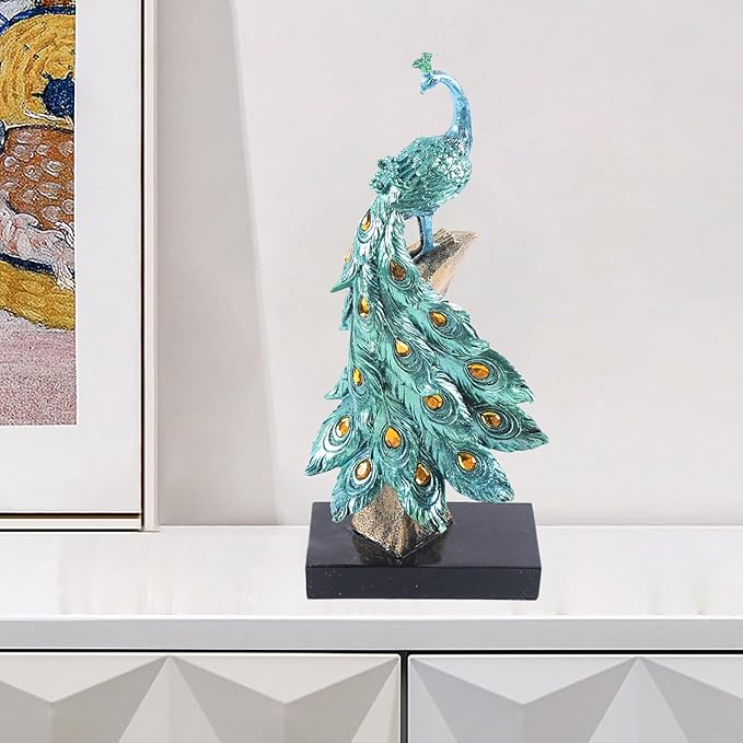 Esyogen Blue Peacock Ornament for Home Decor,with Exotic Resin Decor