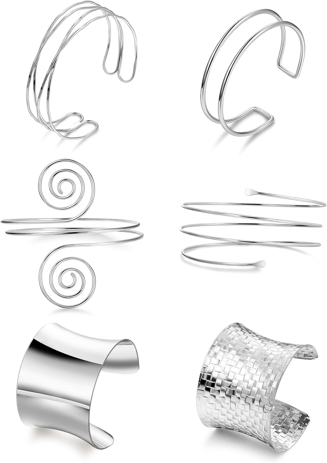 REVOLIA 6Pcs Arm Cuff Upper Arm Band Chunky Gold Cuff Bracelets for Women Adjustable Upper Arm Bracelet Minimalist Coil Bangle Open Wide Warp Bracelets Set