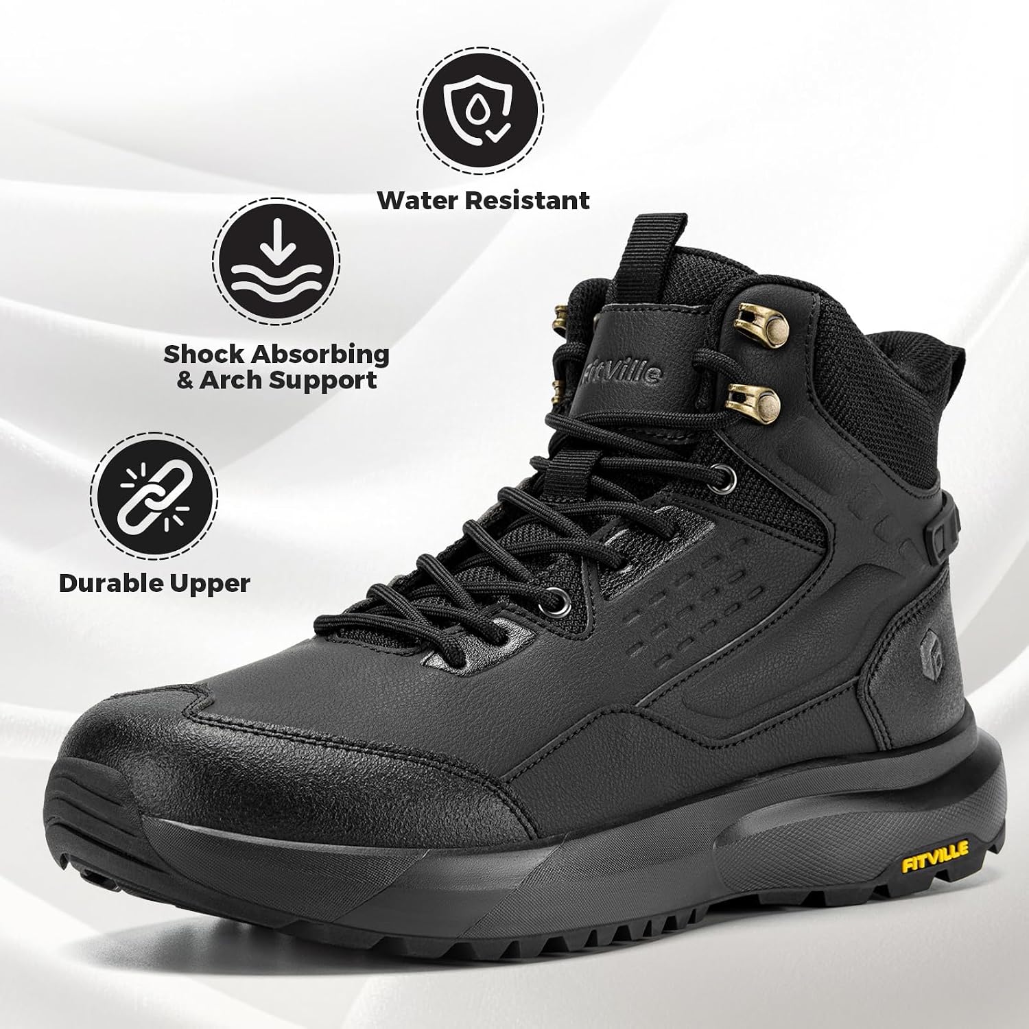 FitVille Wide Mens Boots, Orthopedic Men's Hiking Boots Extra Wide Shock-Absorbing Outdoor Trekking Backpack Shoes for Men, Arch Support for Plantar Fasciitis, Flat Foot, Bunion