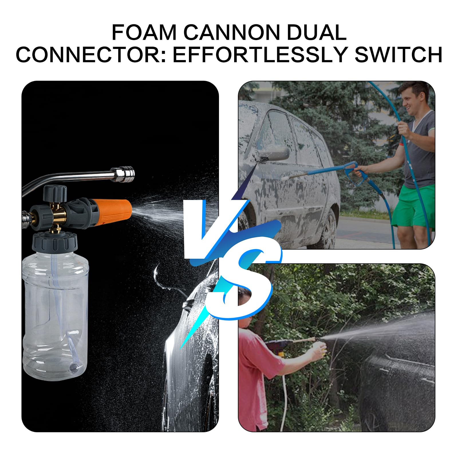 Canon à Mousse pour Nettoyeur Haute Pression avec Accessoire à Double connecteur, 1 L réglable de 6,35 mm, Distributeur de Savon, buse de pulvérisation pour Lavage de Voiture, Nettoyage de Cour