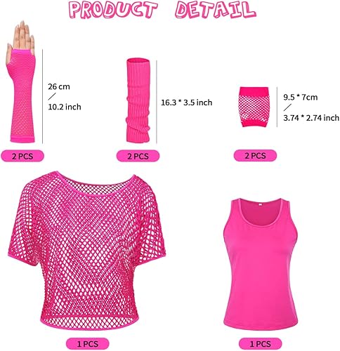 Miniatura 2 de WILDPARTY Camiseta casual sexy de los años 80 para mujer, diseño de red de neón con hombros descubiertos