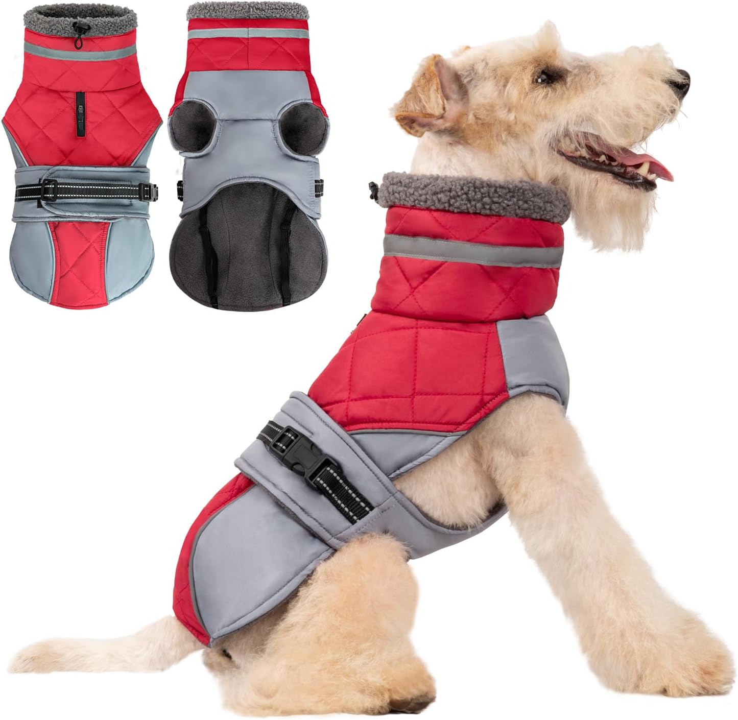 暖かいドッグジャケット - 調節可能なバックル付き反射ウィンターコート、小型から大型犬用の防風タートルネックフリース裏地