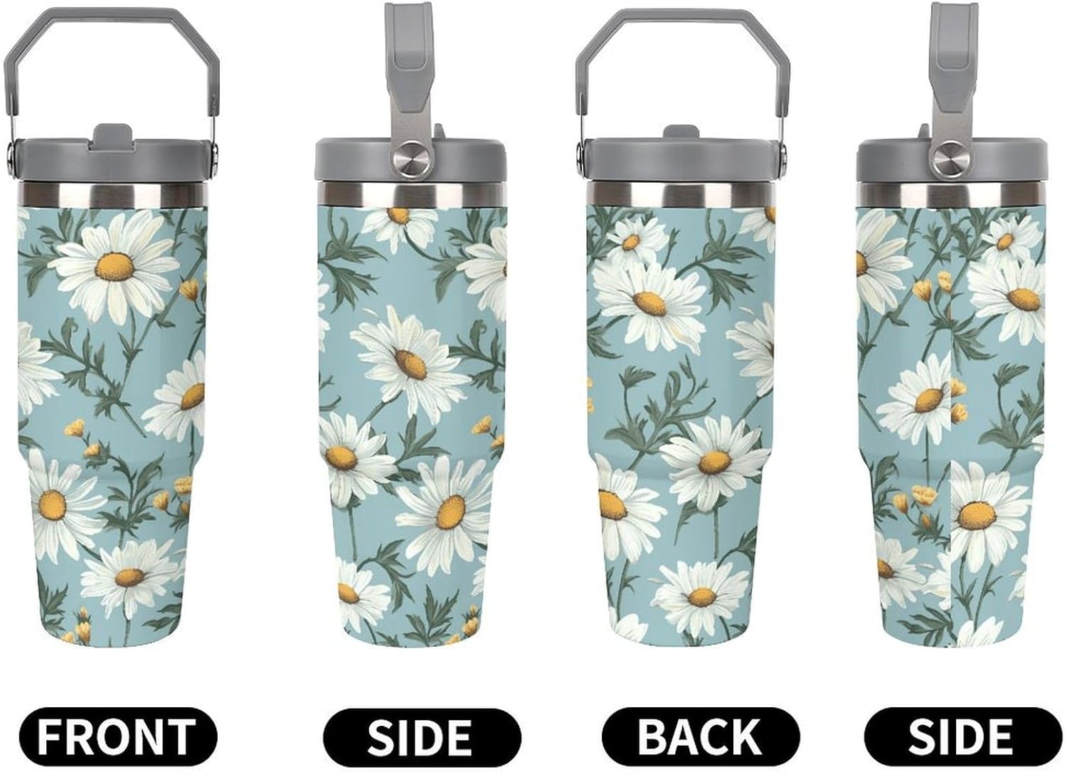 Daisy Water Bottle 30 Oz Fits Car Cup Holder,Insulated Coffee Mug Large Capacity Car Cups,Stainless Steel Double Wall Sport Bottle for Travel Sports Gym