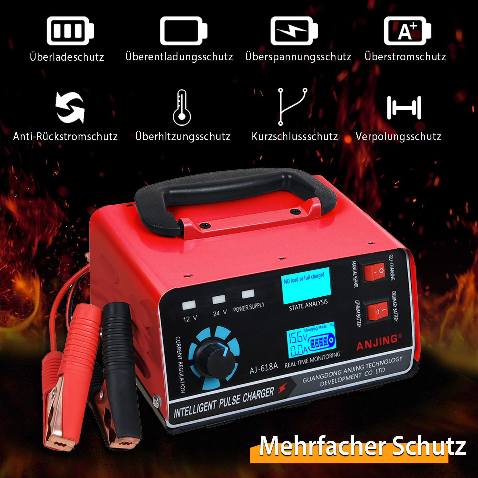 400W Autobatterie Ladegerät 22A 12V/24V KFZ Batterieladegerät Auto Vollautomatisches Intelligentes Geeignet für Autos Motorräder Pkw LKW