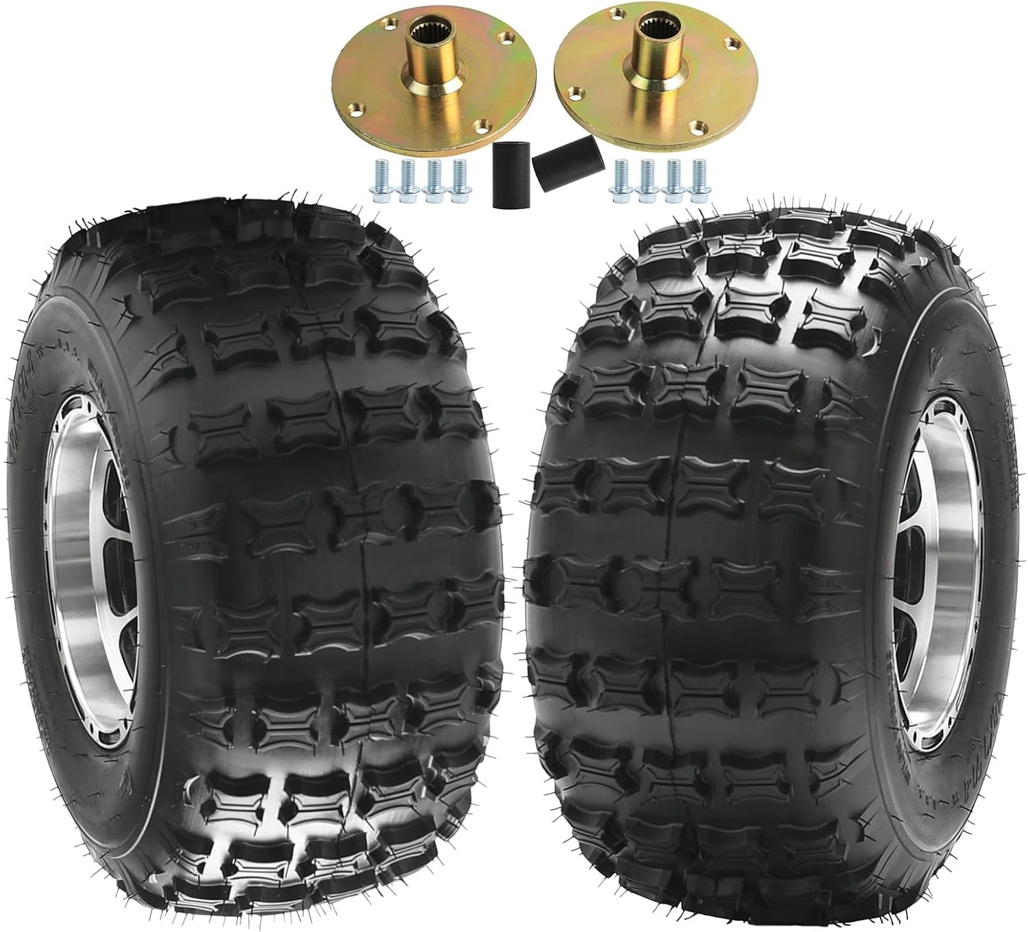 18x9.50-8 18x9.5-8" Go Kart ATV Tire and Rim Wheels & 4 Stud Rear Axle Hubs, for UTV ATV Go Kart Golf Cart Drift Trike Quad Buggy Lawn Mower Four Wheelers Off Road, Tire Tubeless Wheel, All Terrain