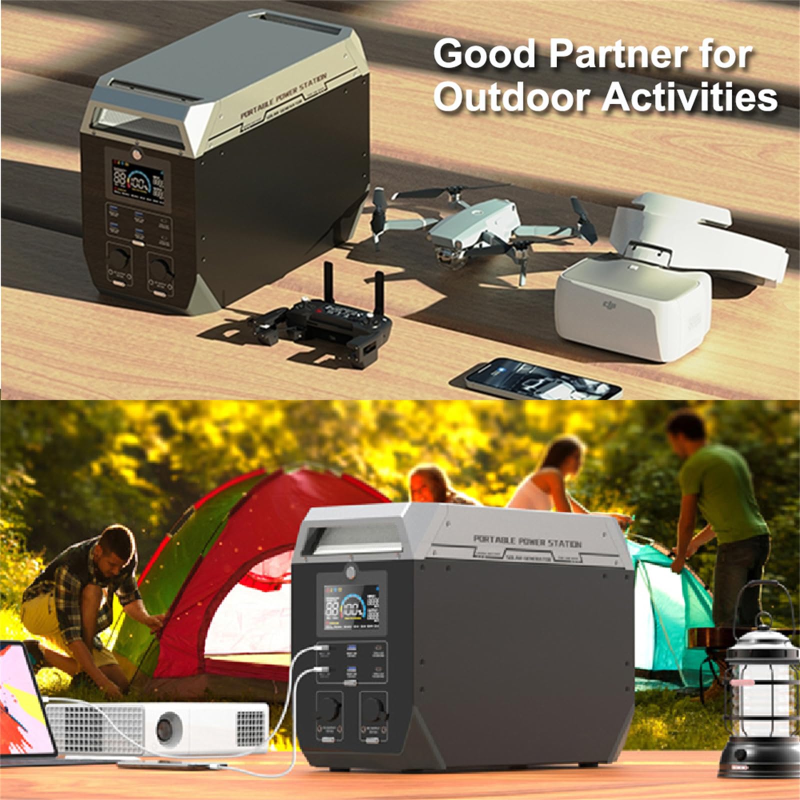 Stazione di alimentazione portatile 2000 W, batteria per generatori 2000 Wh, 110/220 V/2000 W (picco 4000 W), accumulo di energia mobile con uscita CA/USB, generatore di corrente, per viaggi/campegg