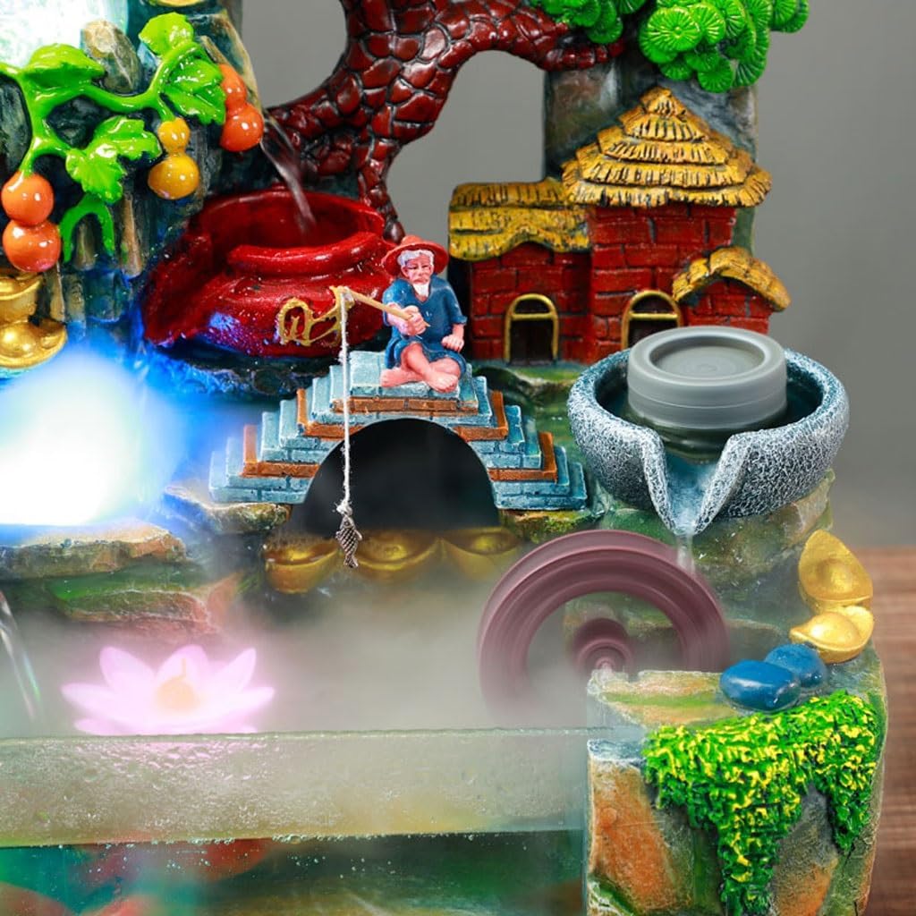 Tabletop Waterfall Small Rockery Flowing Water Fountain Garden Courtyard Glass Fish Tank Home Living Room Landscape Ornaments Tabletop Water Fountain (A)