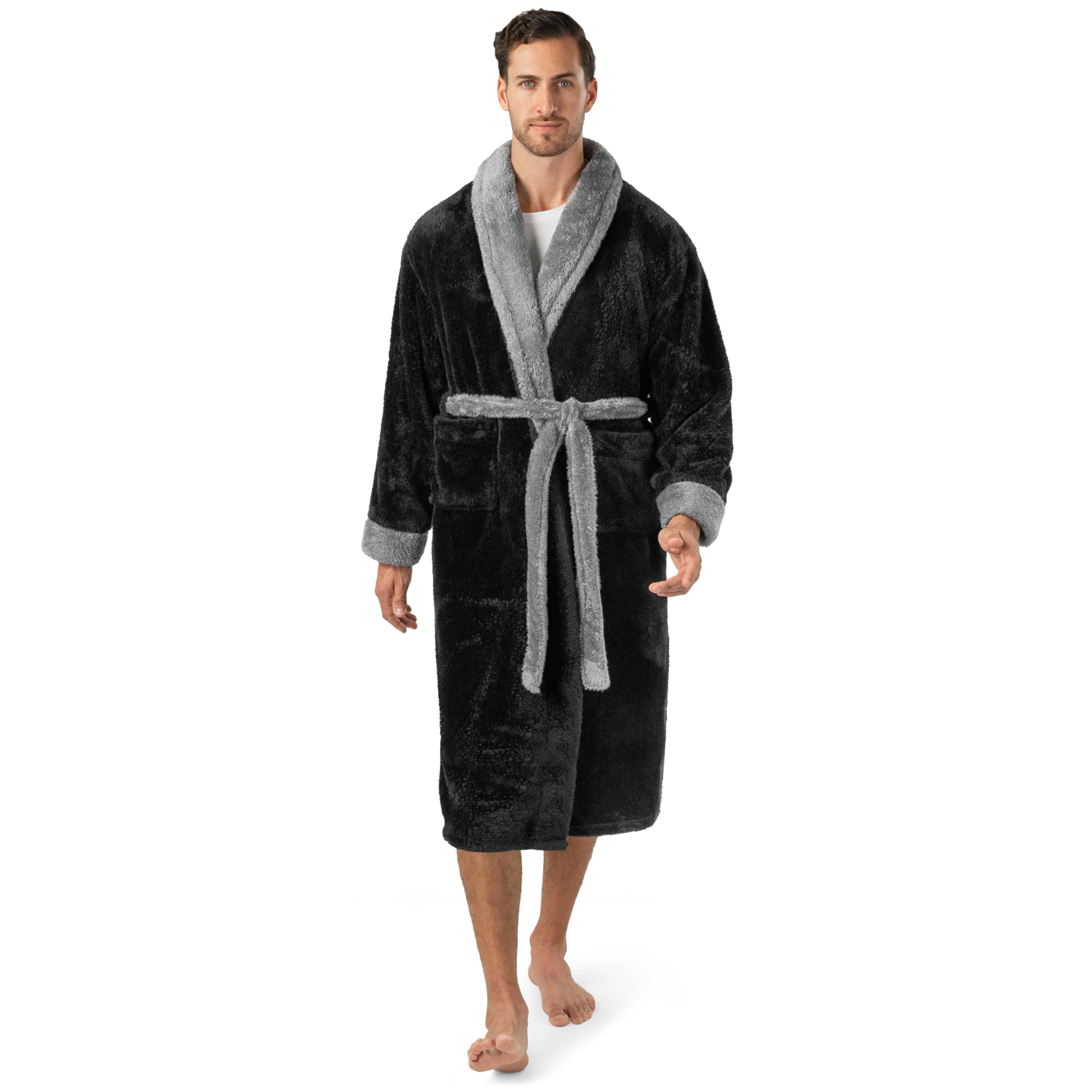 PAVILIA Mens Soft Robe, Plush Fluffy Fleece Bathrobe Men, Long Sherpa Shaggy Spa Robe