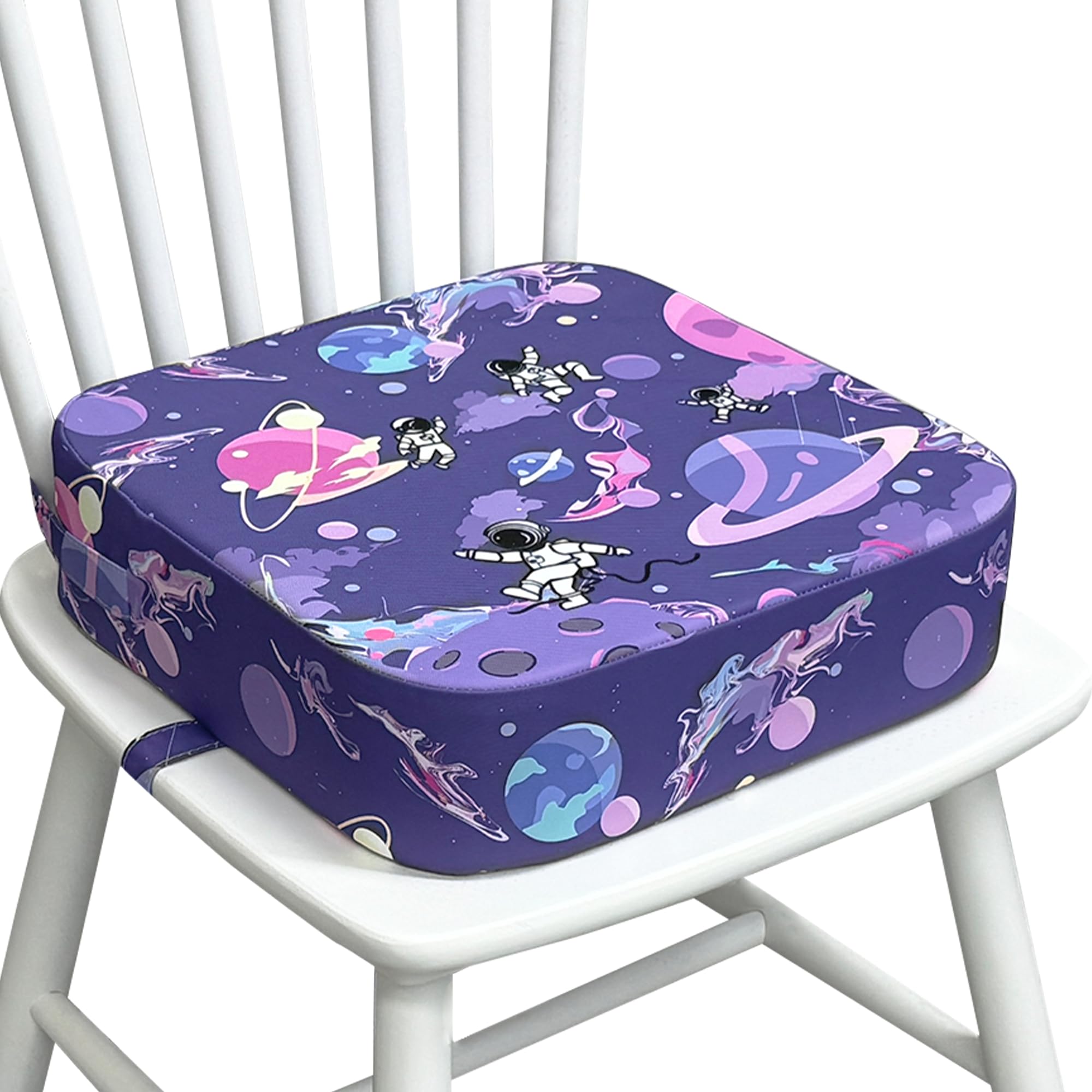 Toddler Booster Seat for Dining Table, Waterproof Kids Booster Seat for Kitchen Chair, High Density Foam Cushion with Non-Slip Bottom, Washable Cover & Adjustable Straps,Purple Starry Sky